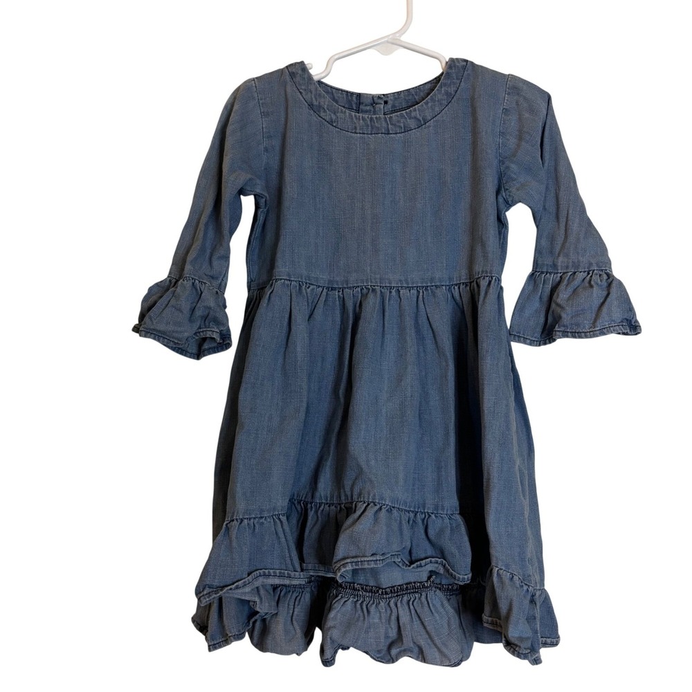 Ruffle Butts Girls‎ Denim Dress Size 4T Long Sleeve Stretch High Low Ruffle